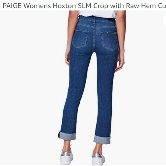 NWT PAIGE hoxton slim crop jeans with raw hem cuff - Picture 3 of 7